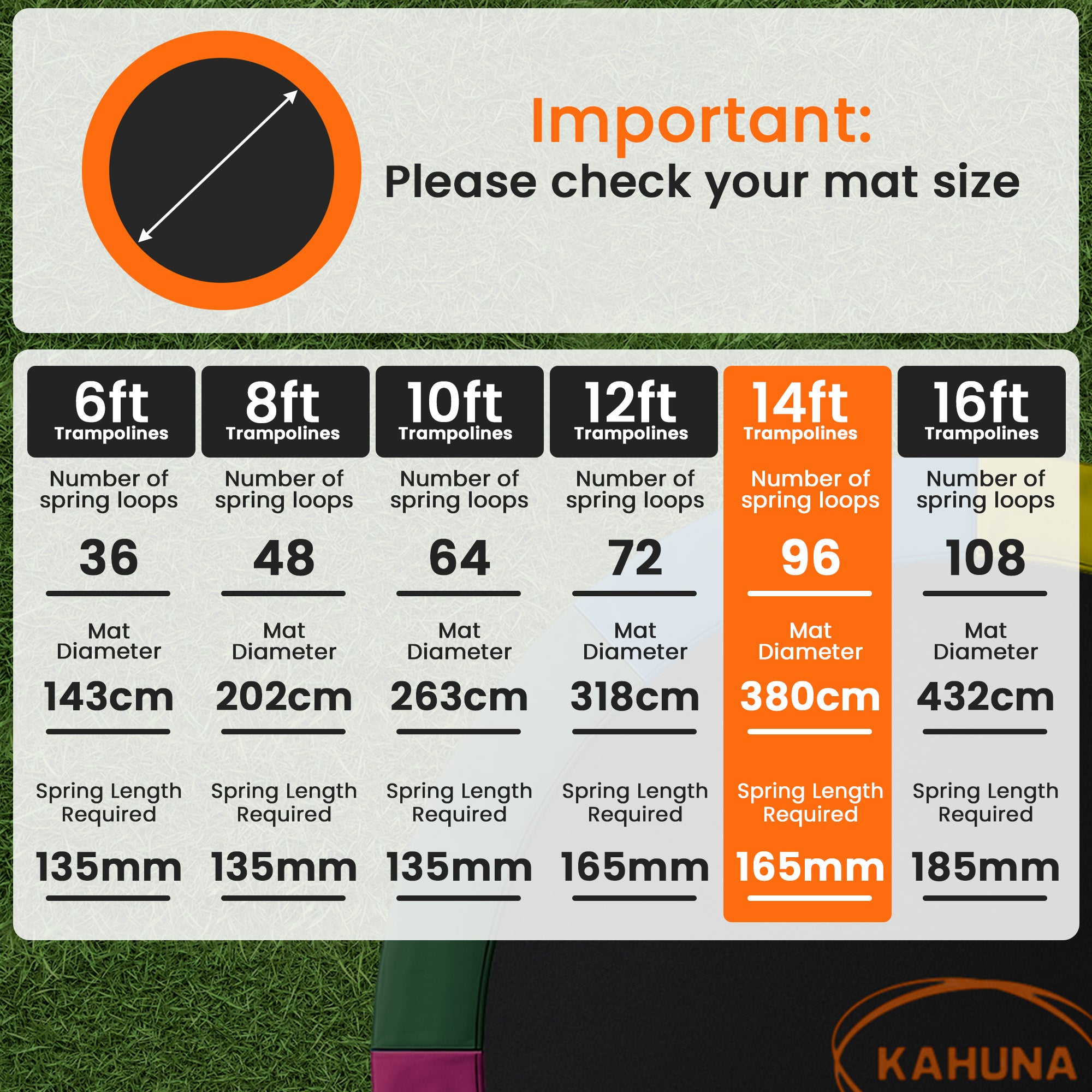 Kahuna 14ft Replacement Trampoline Safety Pad Cover and Jumping Spring Mat - Orange V240-KAH-PDMAT-14-OR