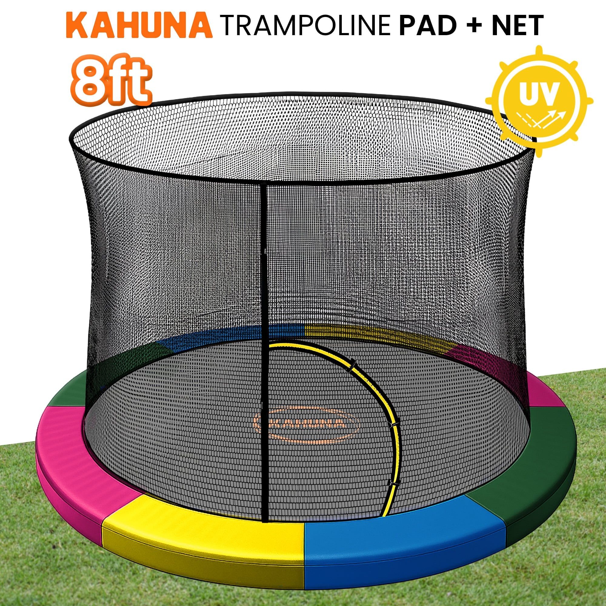 Kahuna 8ft Trampoline Pad and Net - Rainbow V240-KAH-PDNET-08-RB