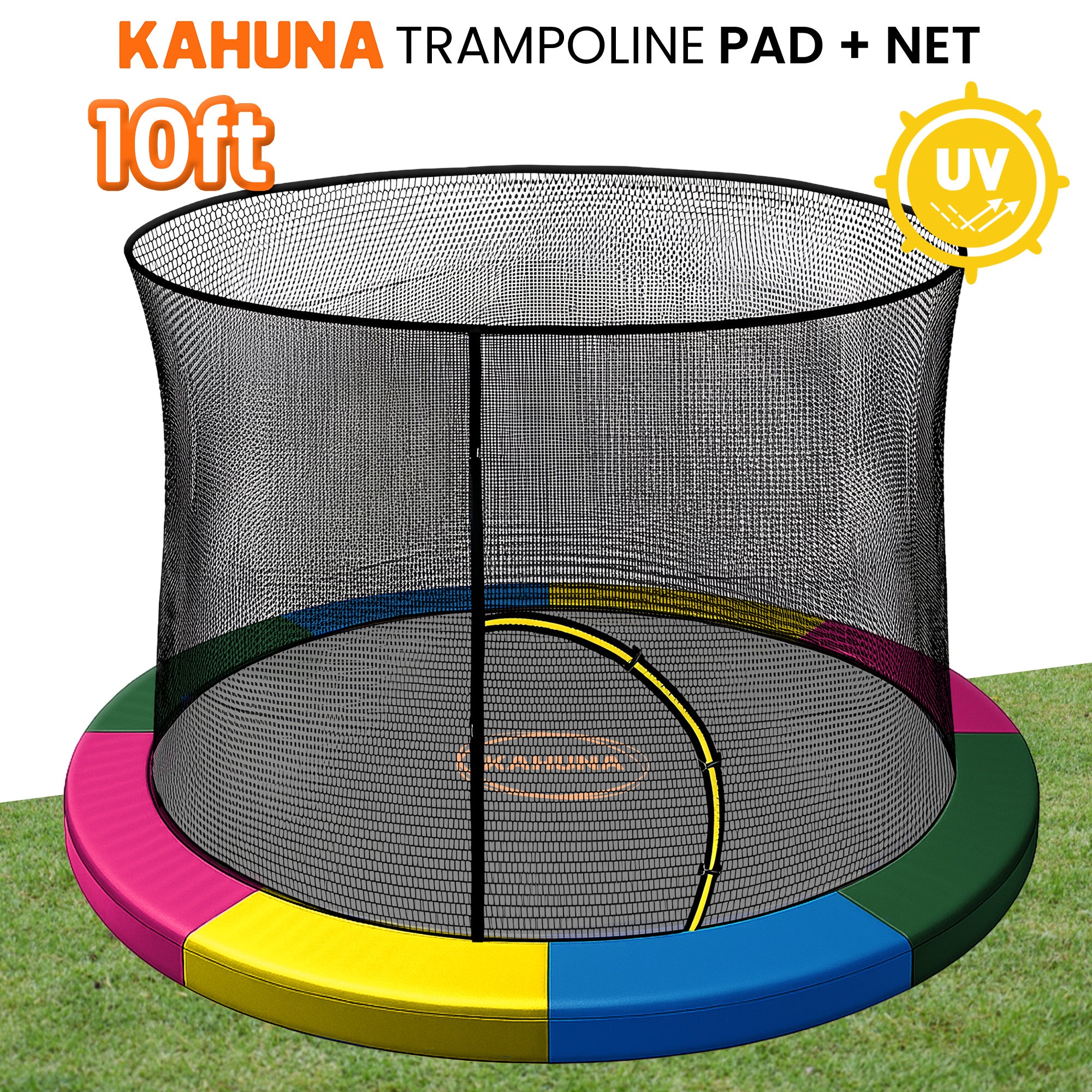 Kahuna 10ft Trampoline Pad and Net - Rainbow V240-KAH-PDNET-10-RB