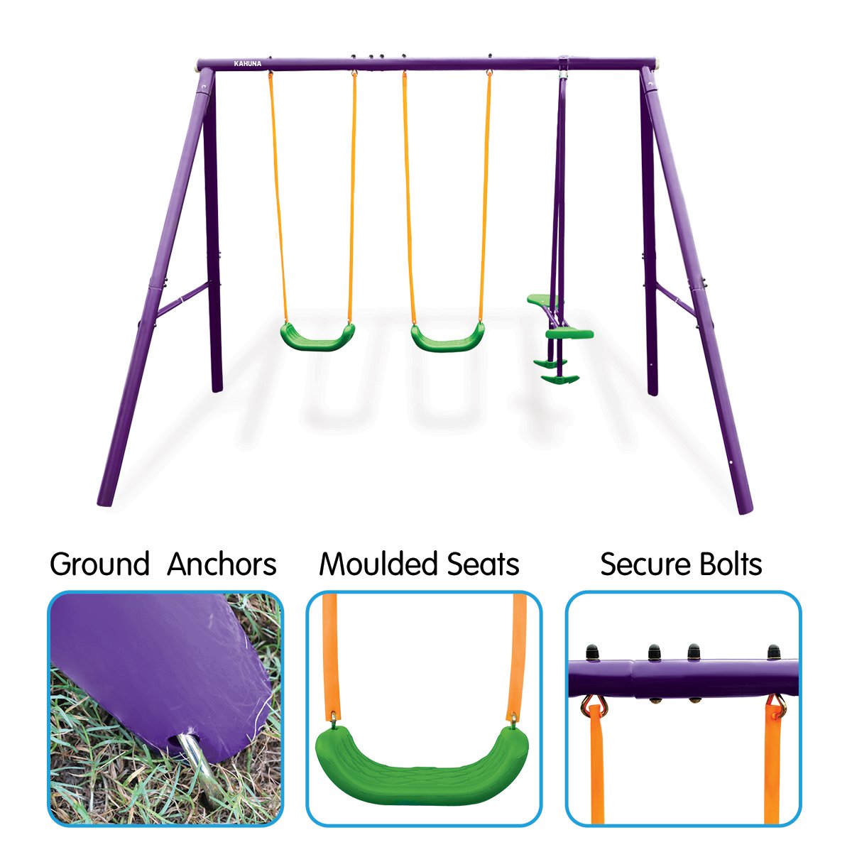 Kahuna Kids 4-Seater Swing Set Purple Green V240-KSS-KLB-3S-PUGN