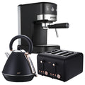 Pronti Breakfast Set with Rose Gold Kettle & Toaster with 1.2L Espresso Machine - Black V240-KT-TS-850D-BK