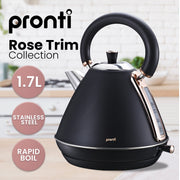 Pronti Breakfast Set with Rose Gold Kettle & Toaster with 1.2L Espresso Machine - Black V240-KT-TS-850D-BK