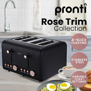 Pronti Breakfast Set with Rose Gold Kettle & Toaster with 1.2L Espresso Machine - Black V240-KT-TS-850D-BK