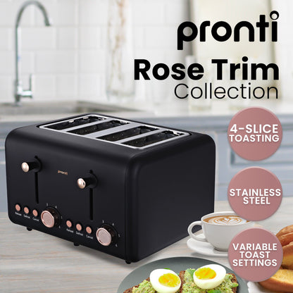Pronti Breakfast Set with Rose Gold Kettle & Toaster with 1.2L Espresso Machine - Black V240-KT-TS-850D-BK