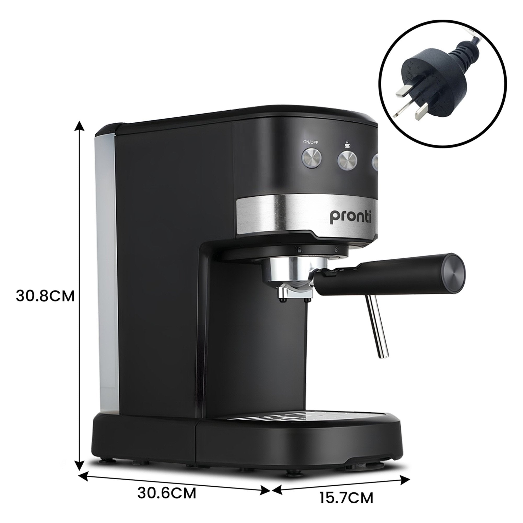 Pronti Breakfast Set with Rose Gold Kettle & Toaster with 1.2L Espresso Machine - Black V240-KT-TS-850D-BK