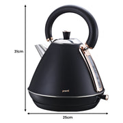 Pronti Breakfast Set with Rose Gold Kettle & Toaster with 1.2L Espresso Machine - Black V240-KT-TS-850D-BK