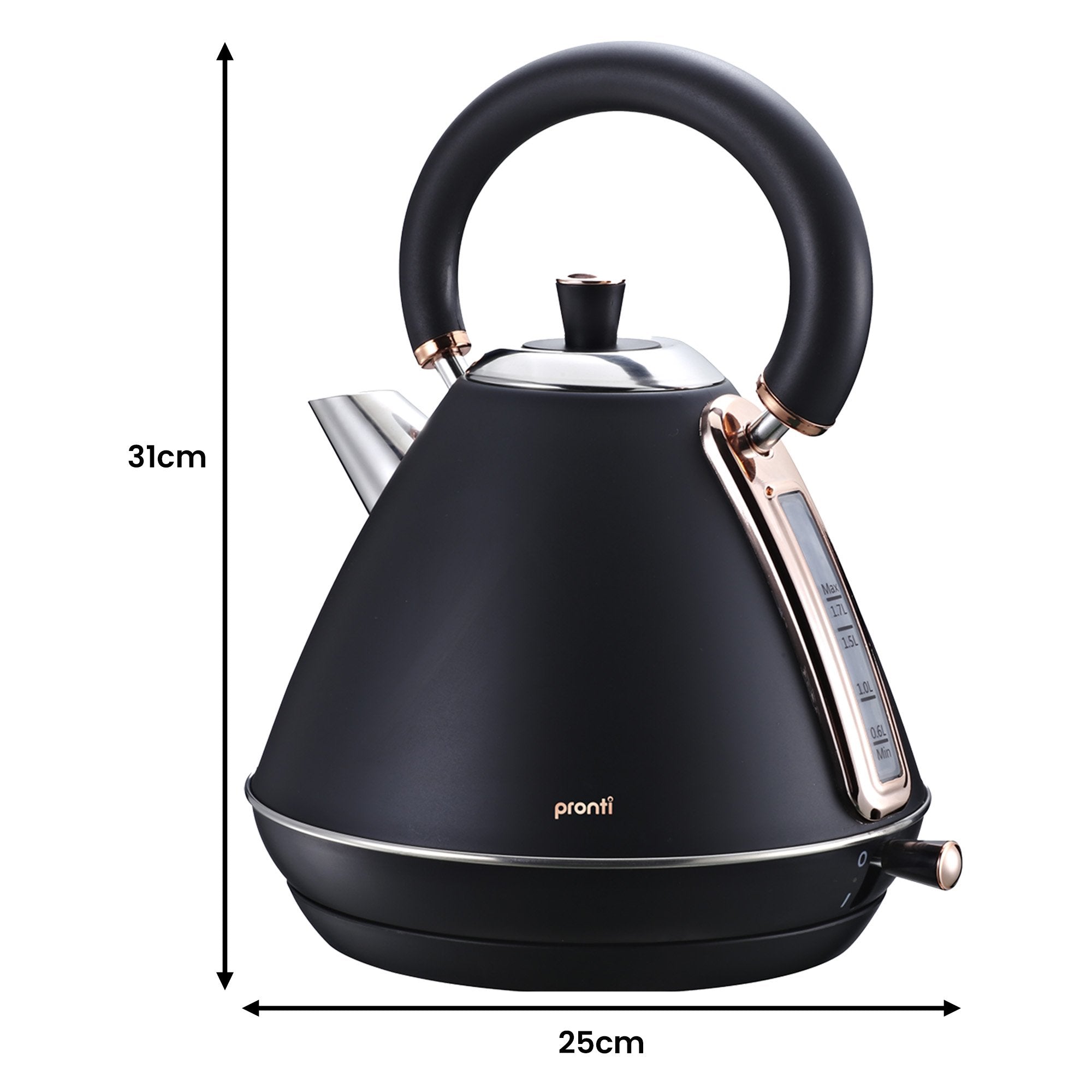 Pronti Breakfast Set with Rose Gold Kettle & Toaster with 1.2L Espresso Machine - Black V240-KT-TS-850D-BK