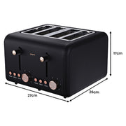 Pronti Breakfast Set with Rose Gold Kettle & Toaster with 1.2L Espresso Machine - Black V240-KT-TS-850D-BK