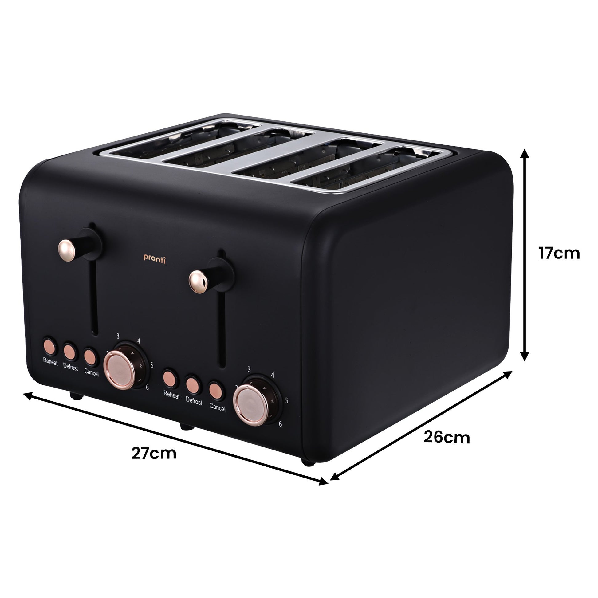 Pronti Breakfast Set with Rose Gold Kettle & Toaster with 1.2L Espresso Machine - Black V240-KT-TS-850D-BK