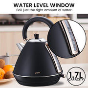 Pronti Breakfast Set with Rose Gold Kettle & Toaster with 1.2L Espresso Machine - Black V240-KT-TS-850D-BK