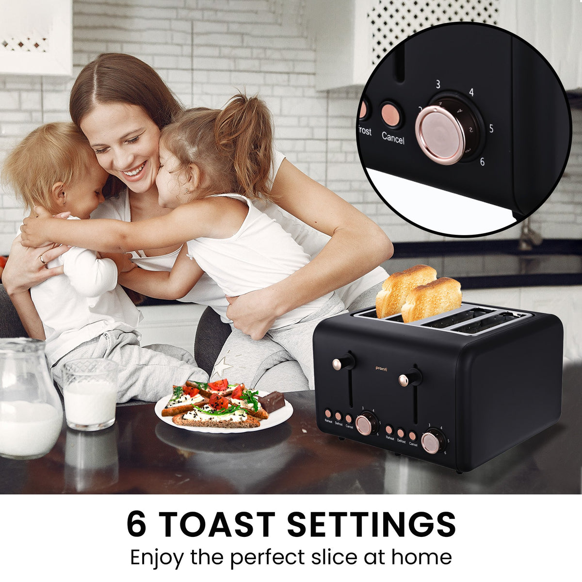 Pronti Breakfast Set with Rose Gold Kettle & Toaster with 1.2L Espresso Machine - Black V240-KT-TS-850D-BK