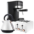 Pronti Breakfast Set with Rose Gold Kettle & Toaster with 1.2L Espresso Machine - White V240-KT-TS-850D-WH