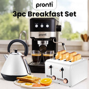 Pronti Breakfast Set with Rose Gold Kettle & Toaster with 1.2L Espresso Machine - White V240-KT-TS-850D-WH