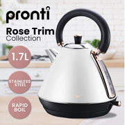 Pronti Breakfast Set with Rose Gold Kettle & Toaster with 1.2L Espresso Machine - White V240-KT-TS-850D-WH