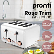 Pronti Breakfast Set with Rose Gold Kettle & Toaster with 1.2L Espresso Machine - White V240-KT-TS-850D-WH
