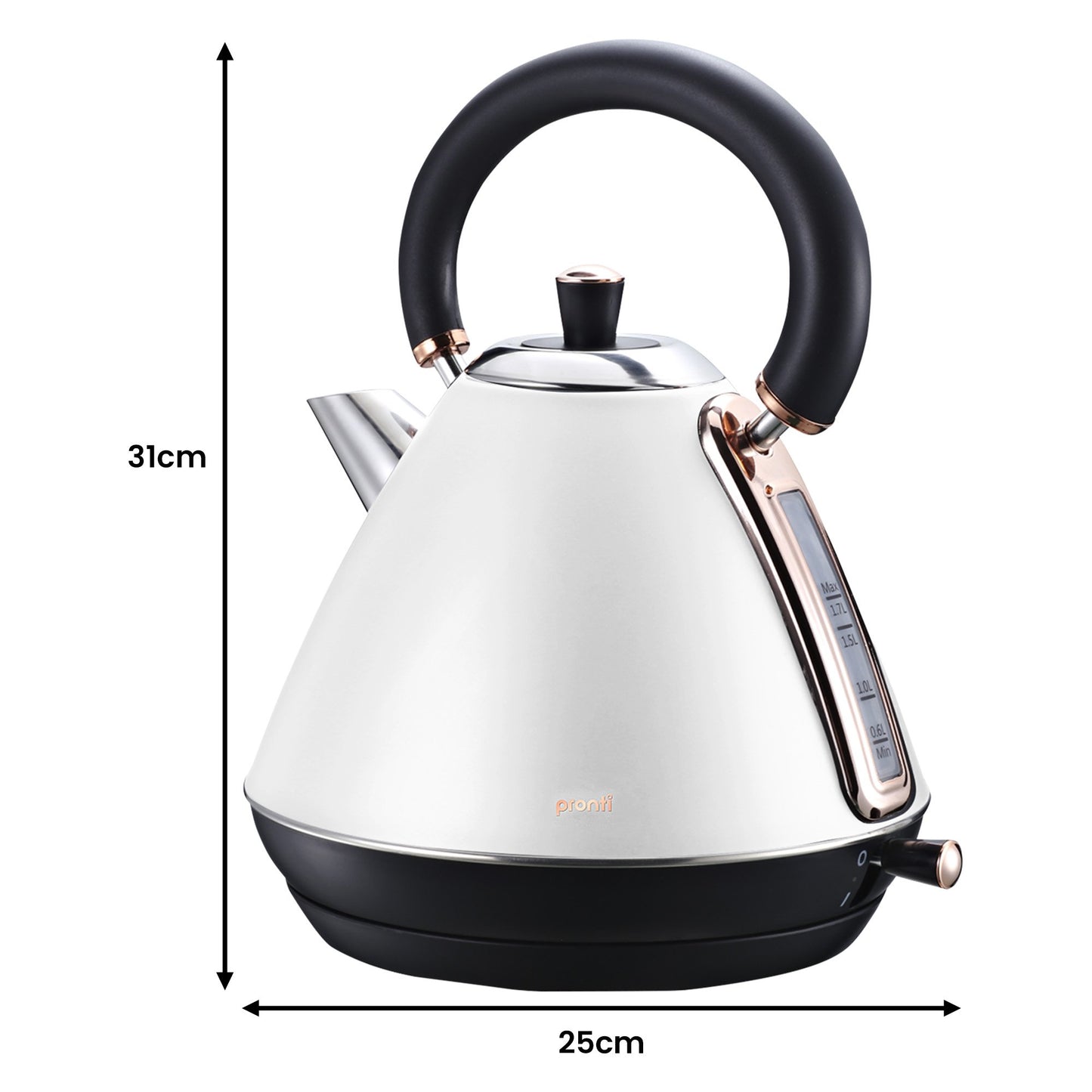 Pronti Breakfast Set with Rose Gold Kettle & Toaster with 1.2L Espresso Machine - White V240-KT-TS-850D-WH