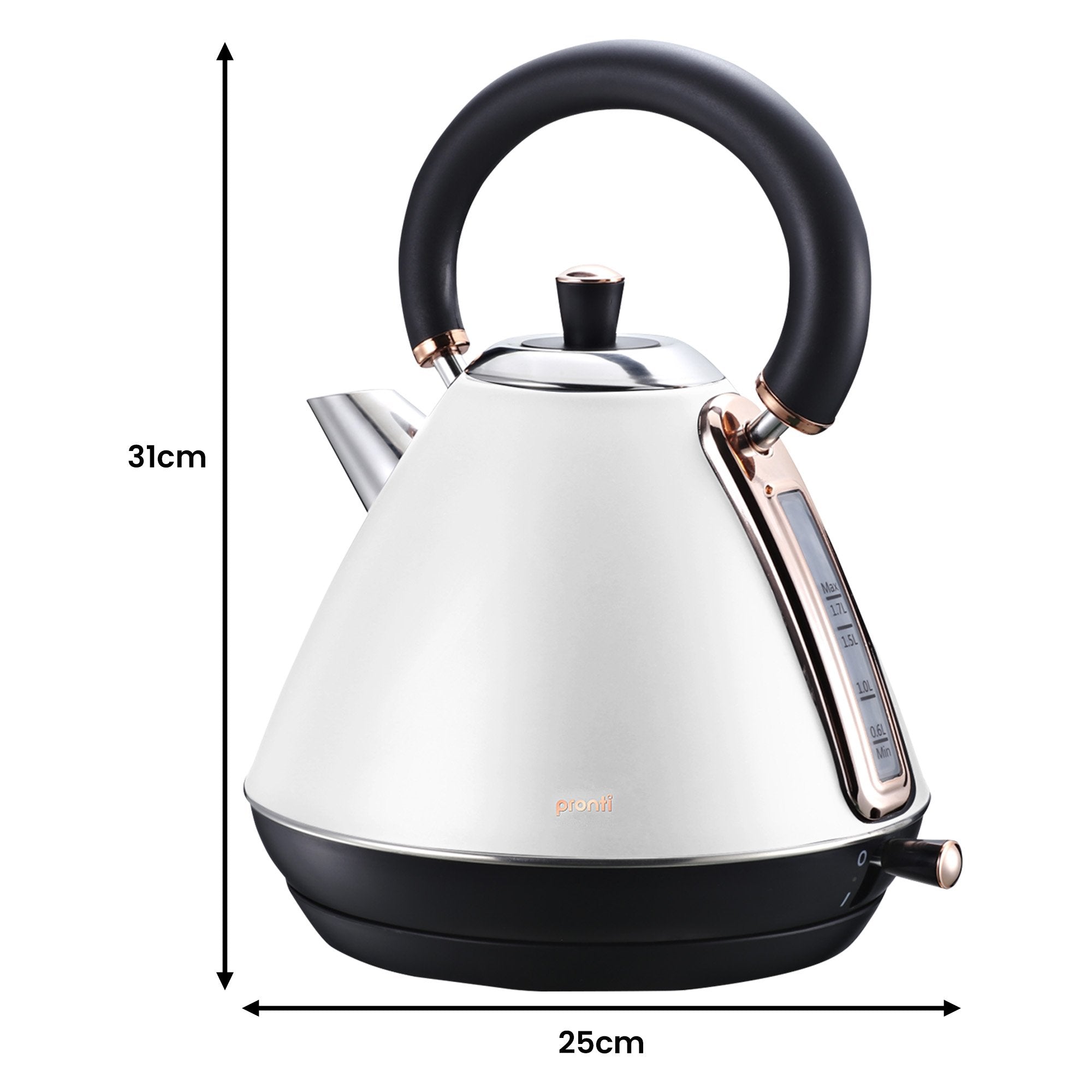 Pronti Breakfast Set with Rose Gold Kettle & Toaster with 1.2L Espresso Machine - White V240-KT-TS-850D-WH