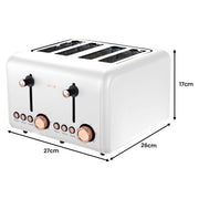 Pronti Breakfast Set with Rose Gold Kettle & Toaster with 1.2L Espresso Machine - White V240-KT-TS-850D-WH