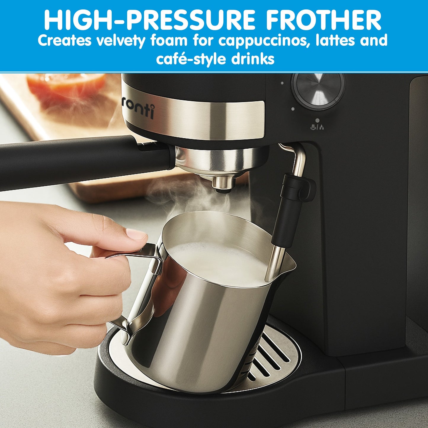 Pronti Breakfast Set with Rose Gold Kettle & Toaster with 1.2L Espresso Machine - White V240-KT-TS-850D-WH