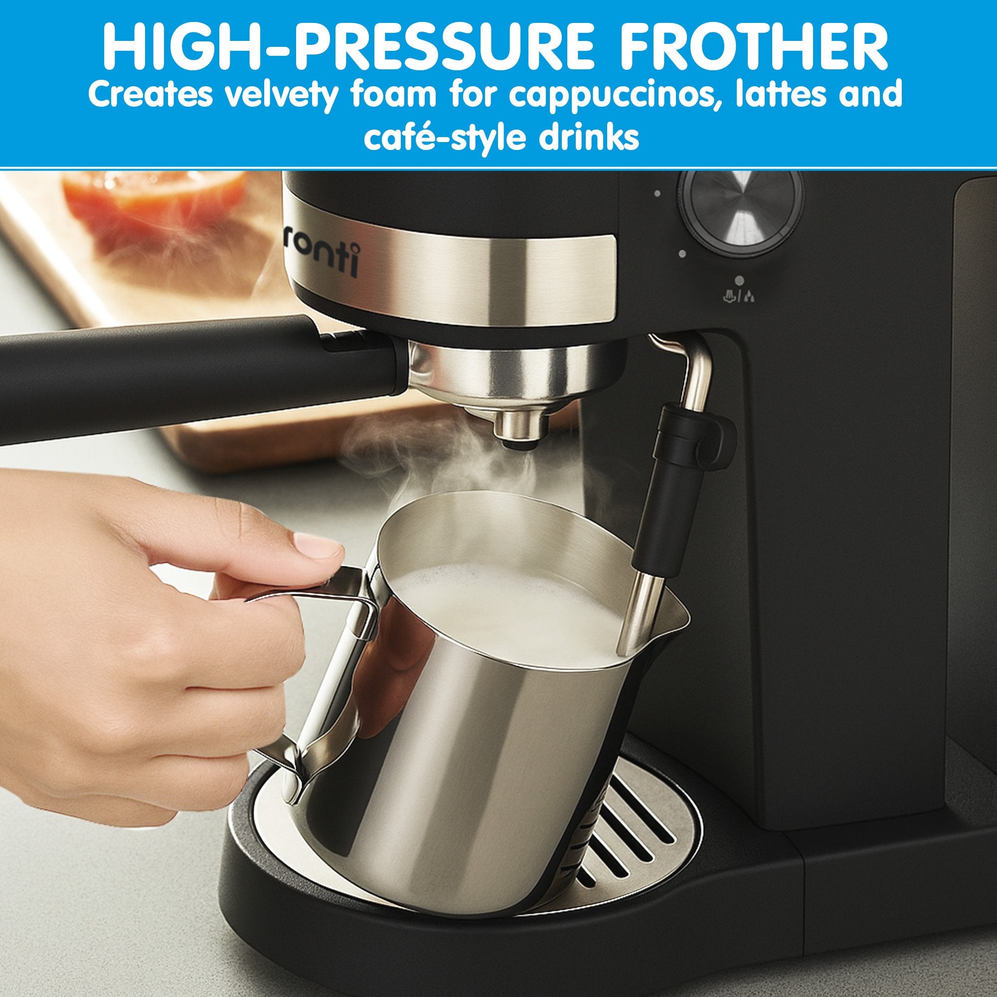 Pronti Breakfast Set with Rose Gold Kettle & Toaster with 1.2L Espresso Machine - White V240-KT-TS-850D-WH