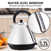 Pronti Breakfast Set with Rose Gold Kettle & Toaster with 1.2L Espresso Machine - White V240-KT-TS-850D-WH