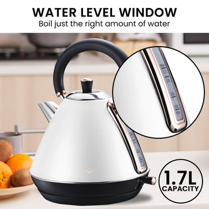 Pronti Breakfast Set with Rose Gold Kettle & Toaster with 1.2L Espresso Machine - White V240-KT-TS-850D-WH