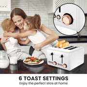 Pronti Breakfast Set with Rose Gold Kettle & Toaster with 1.2L Espresso Machine - White V240-KT-TS-850D-WH