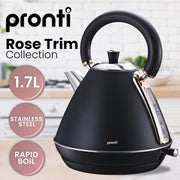 Pronti 1.7L Rose Trim Collection Kettle - Black V240-KTL-017-GST-BK