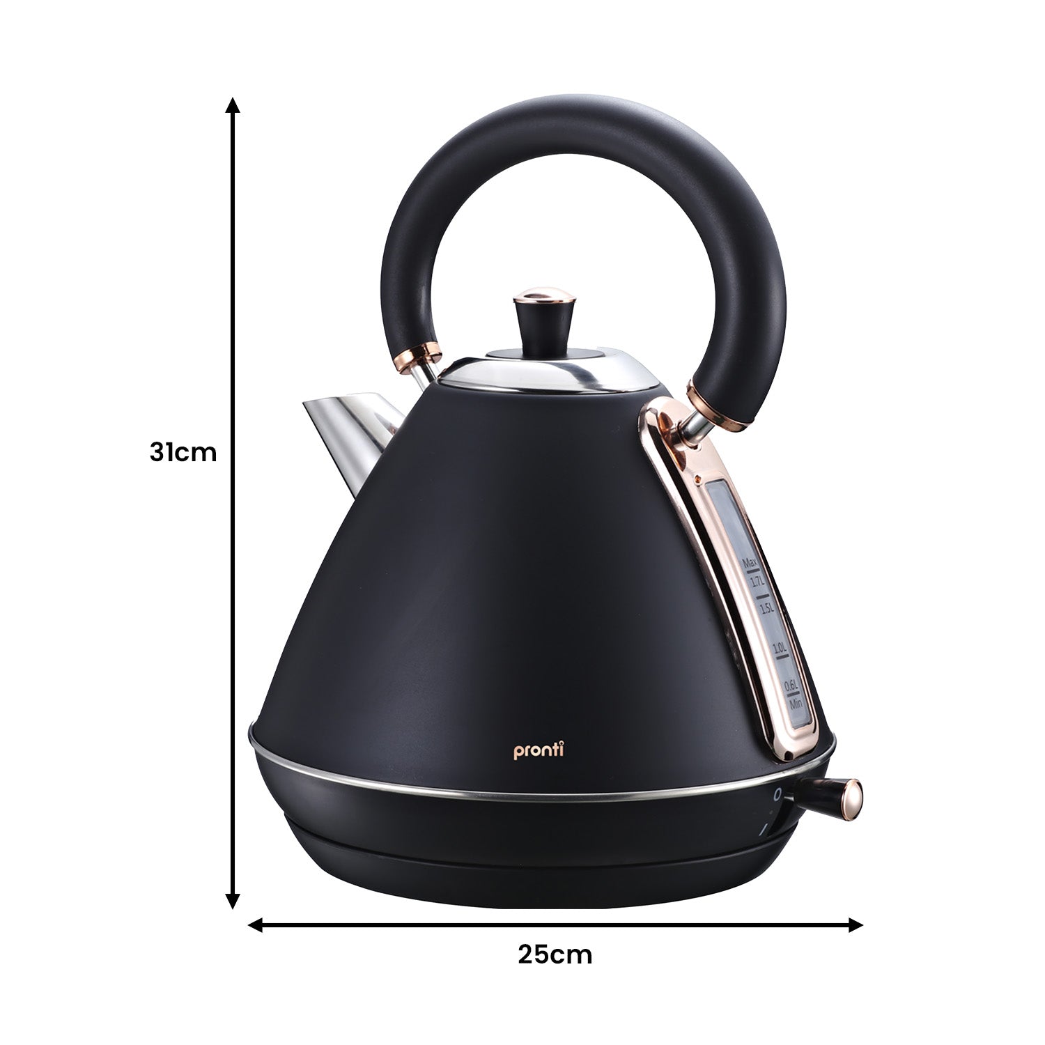 Pronti 1.7L Rose Trim Collection Kettle - Black V240-KTL-017-GST-BK