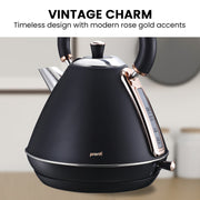 Pronti 1.7L Rose Trim Collection Kettle - Black V240-KTL-017-GST-BK