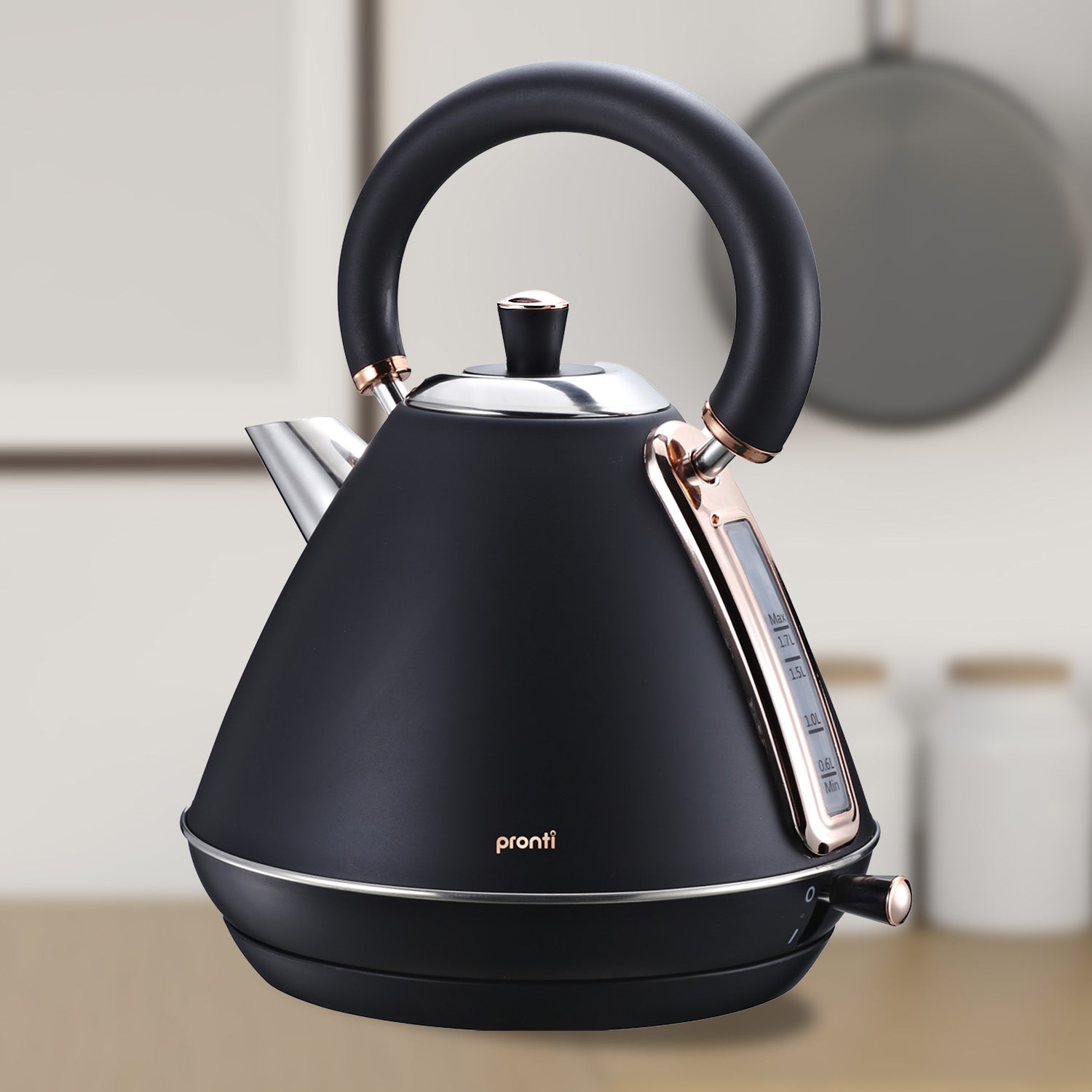 Pronti 1.7L Rose Trim Collection Kettle - Black V240-KTL-017-GST-BK