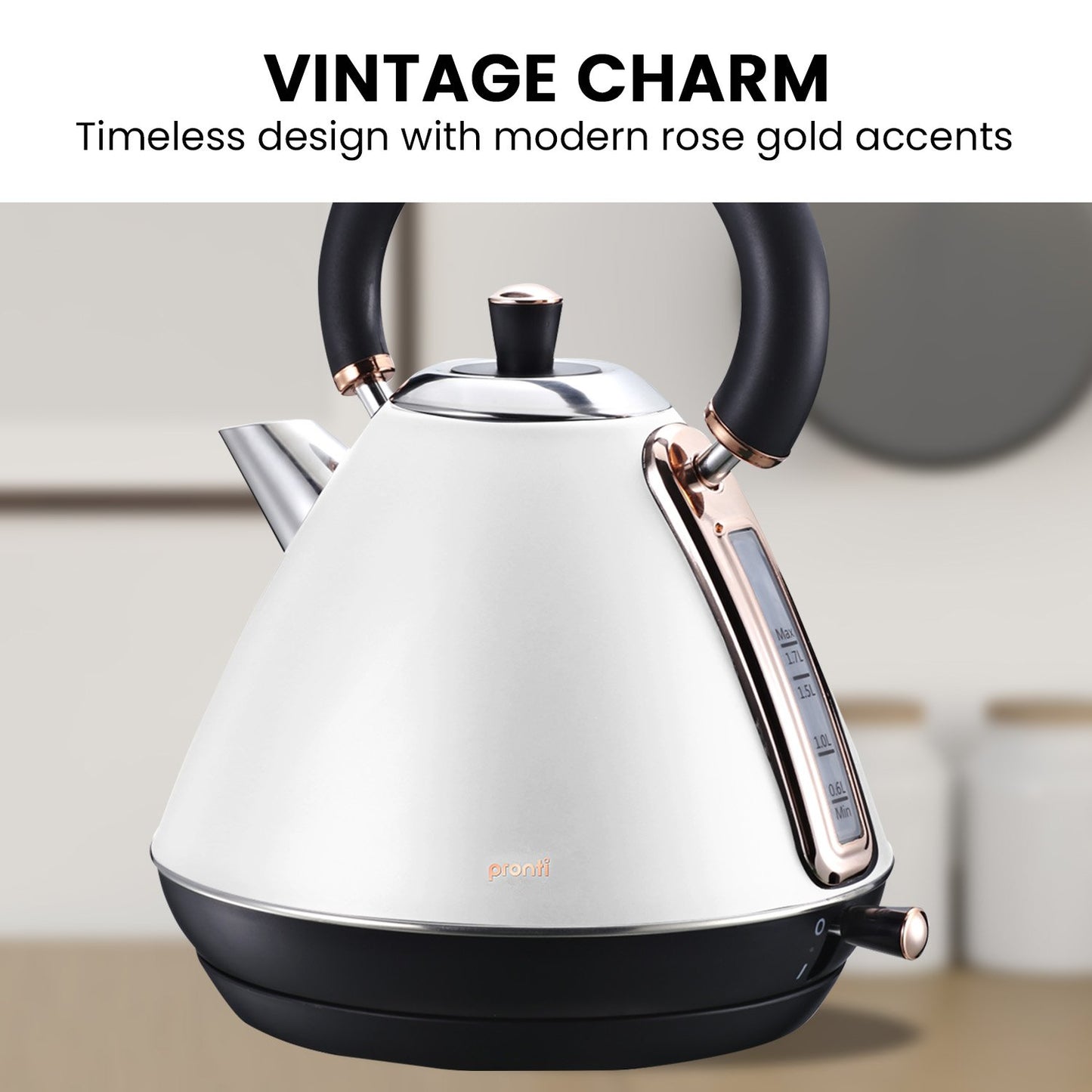Pronti 1.7l Rose Trim Collection Kettle - White V240-KTL-017-GST-WH