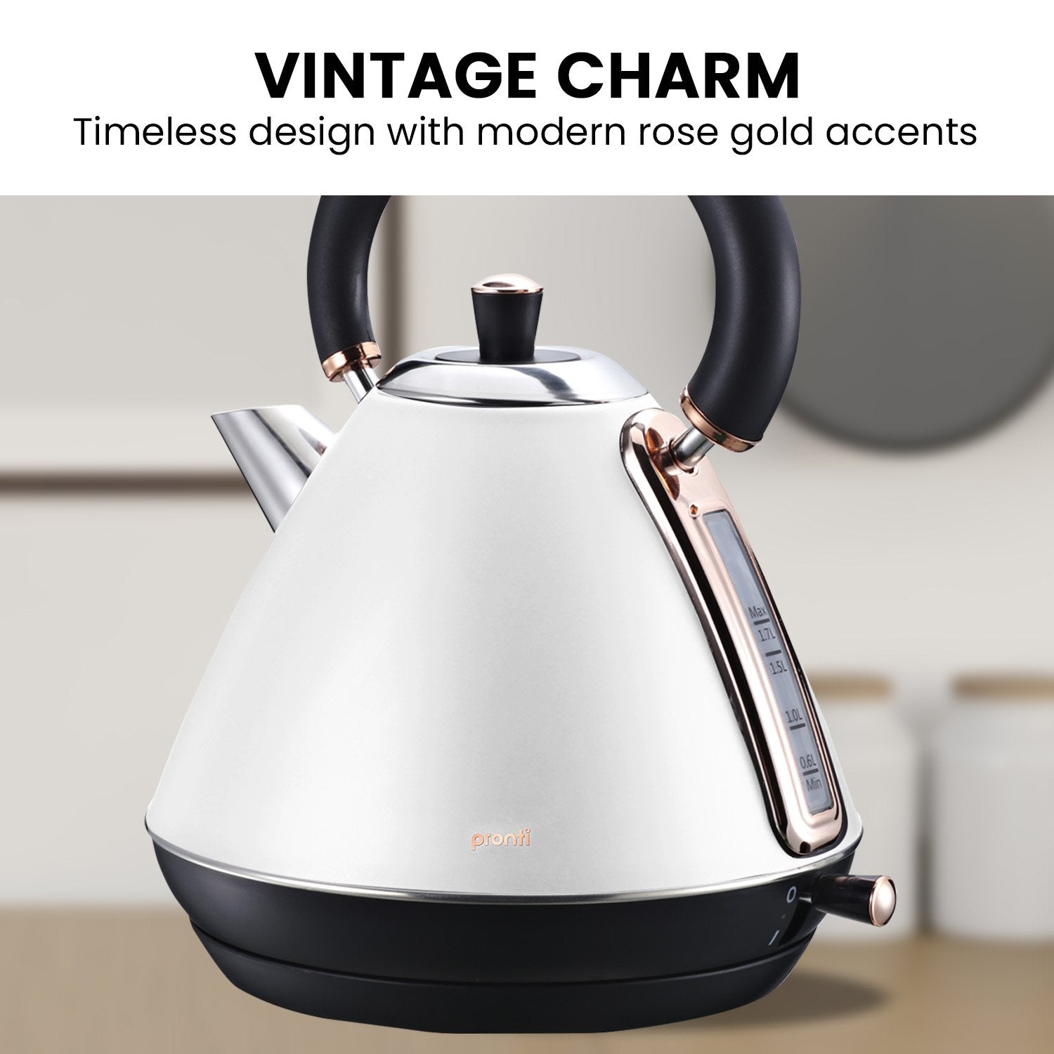Pronti 1.7l Rose Trim Collection Kettle - White V240-KTL-017-GST-WH