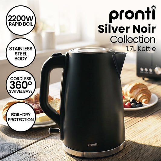 Pronti Silver Noir Collection 1.7L Electric Kettle V240-KTL-1711-GST-BK