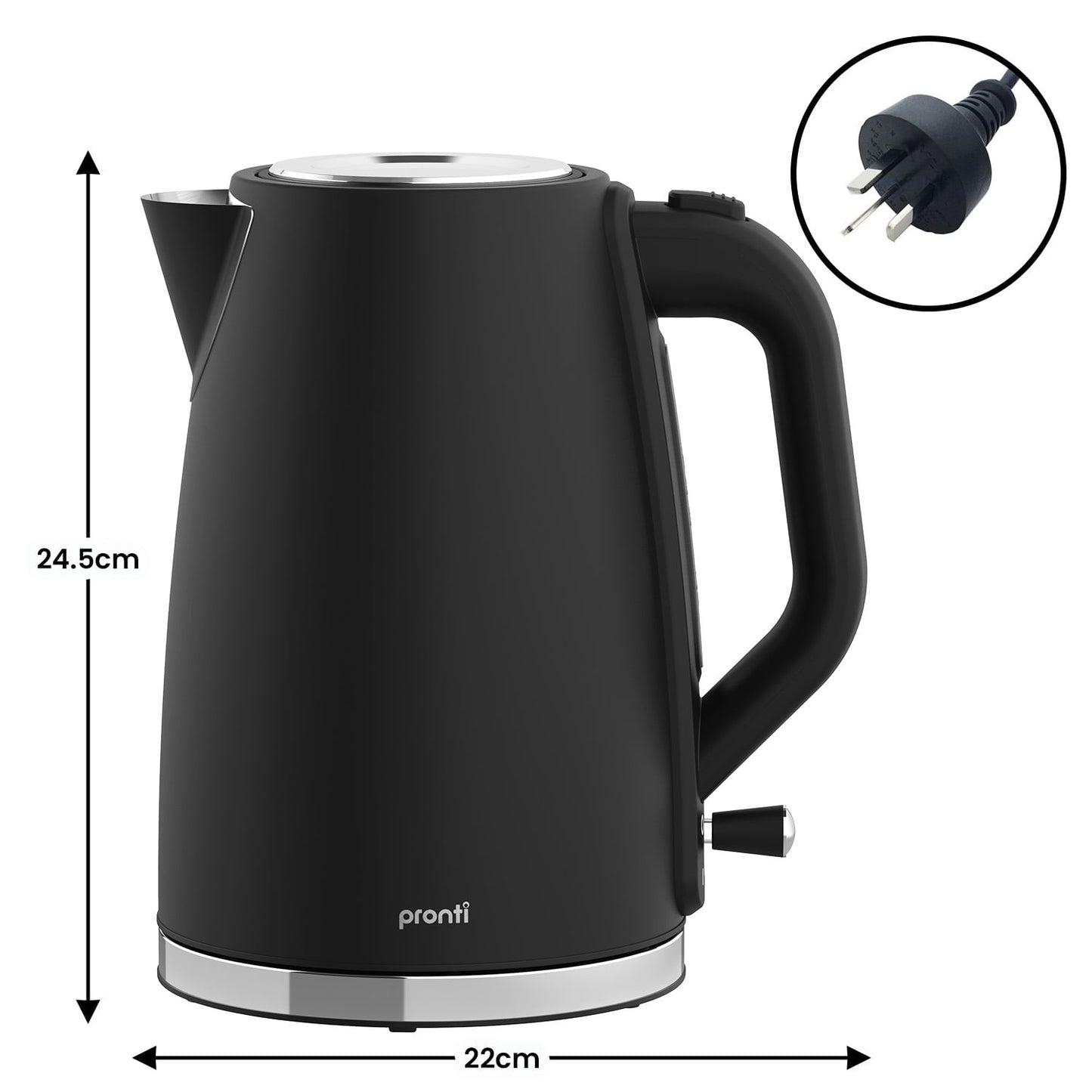 Pronti Silver Noir Collection 1.7L Electric Kettle V240-KTL-1711-GST-BK