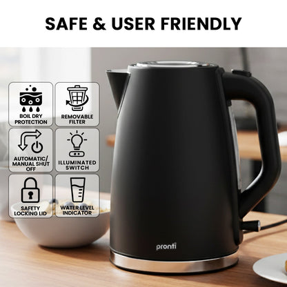 Pronti Silver Noir Collection 1.7L Electric Kettle V240-KTL-1711-GST-BK
