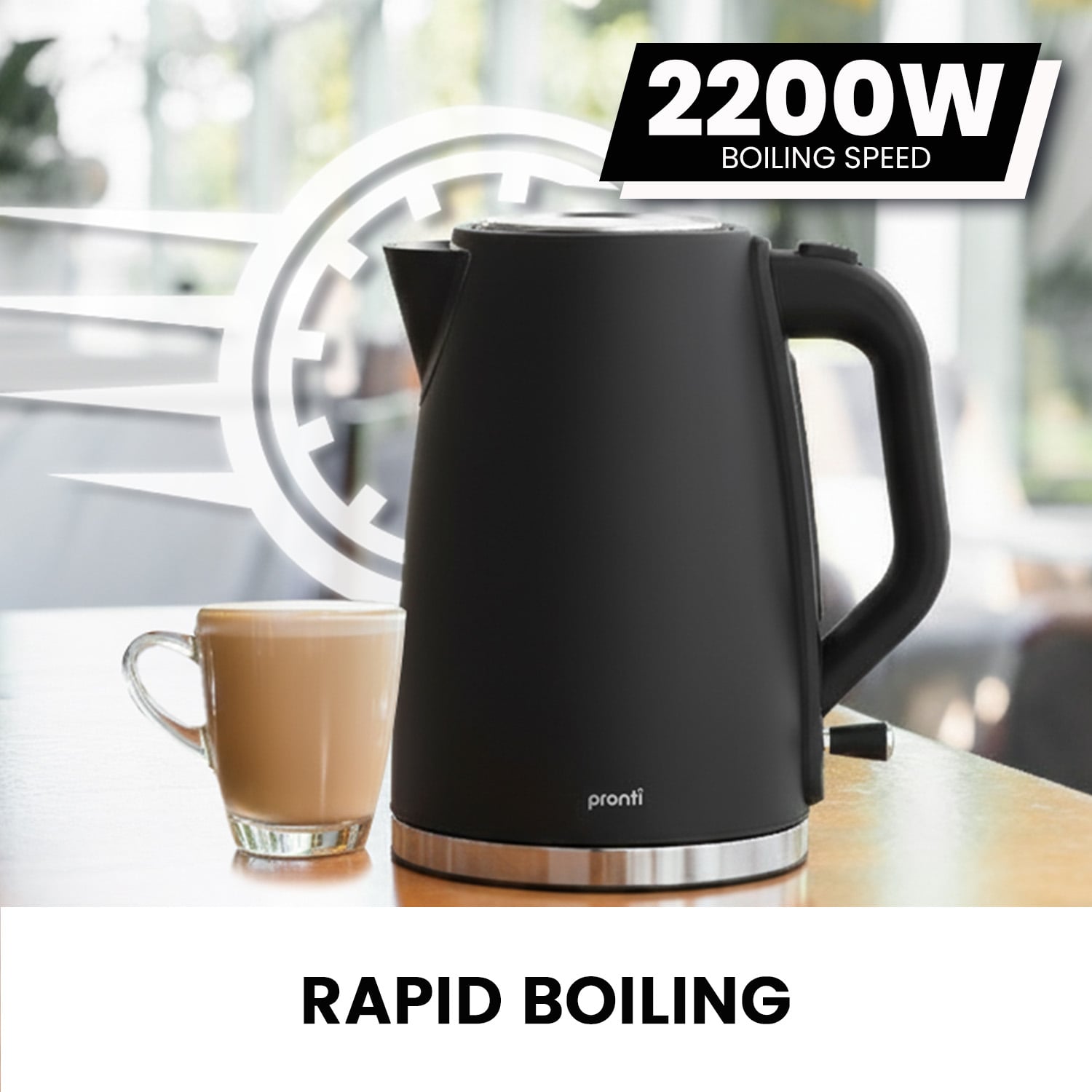 Pronti Silver Noir Collection 1.7L Electric Kettle V240-KTL-1711-GST-BK