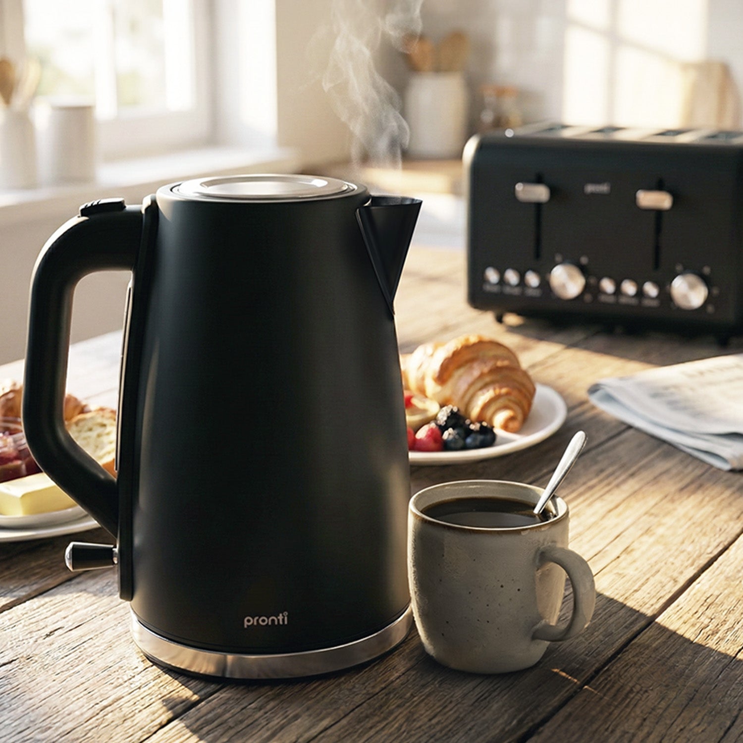 Pronti Silver Noir Collection 1.7L Electric Kettle V240-KTL-1711-GST-BK