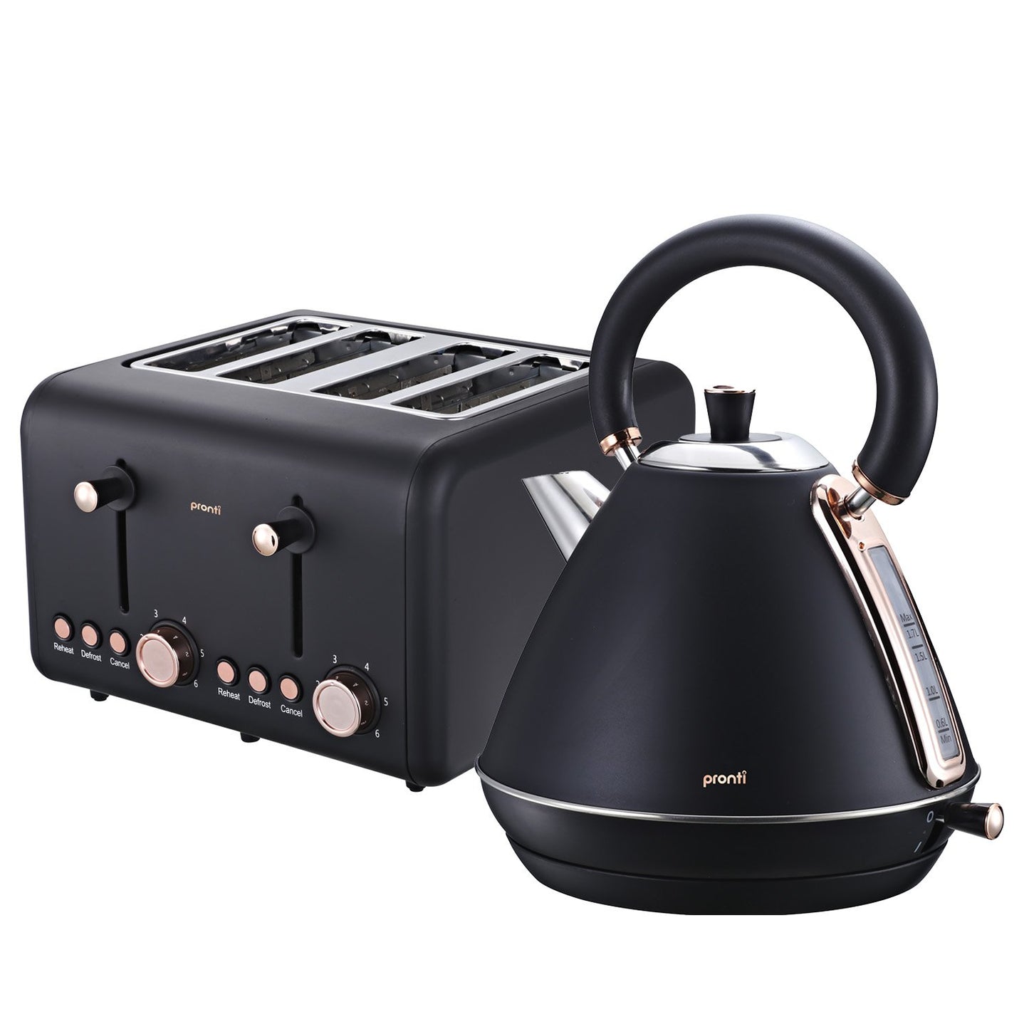 Pronti Rose Trim Collection Toaster & Kettle Bundle - Black V240-KTL-TSR-COM-BK