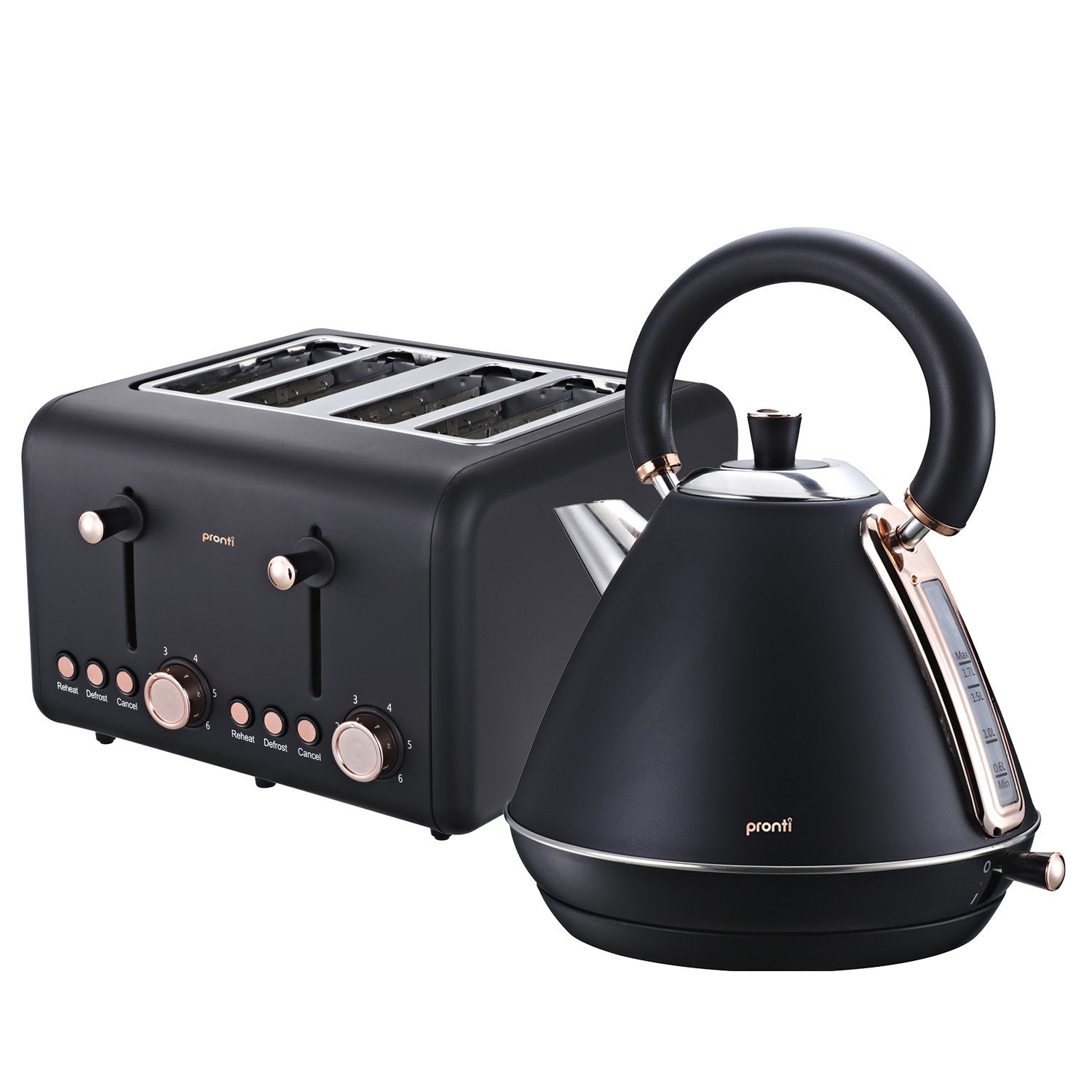 Pronti Rose Trim Collection Toaster & Kettle Bundle - Black V240-KTL-TSR-COM-BK