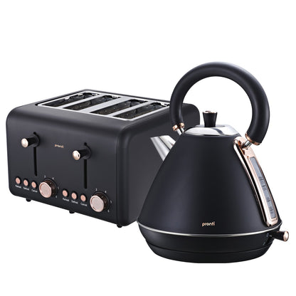 Pronti Rose Trim Collection Toaster & Kettle Bundle - Black V240-KTL-TSR-COM-BK