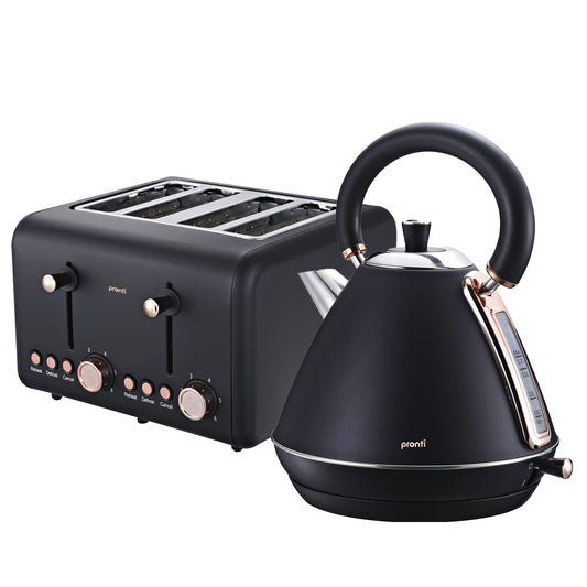 Pronti Rose Trim Collection Toaster & Kettle Bundle - Black V240-KTL-TSR-COM-BK