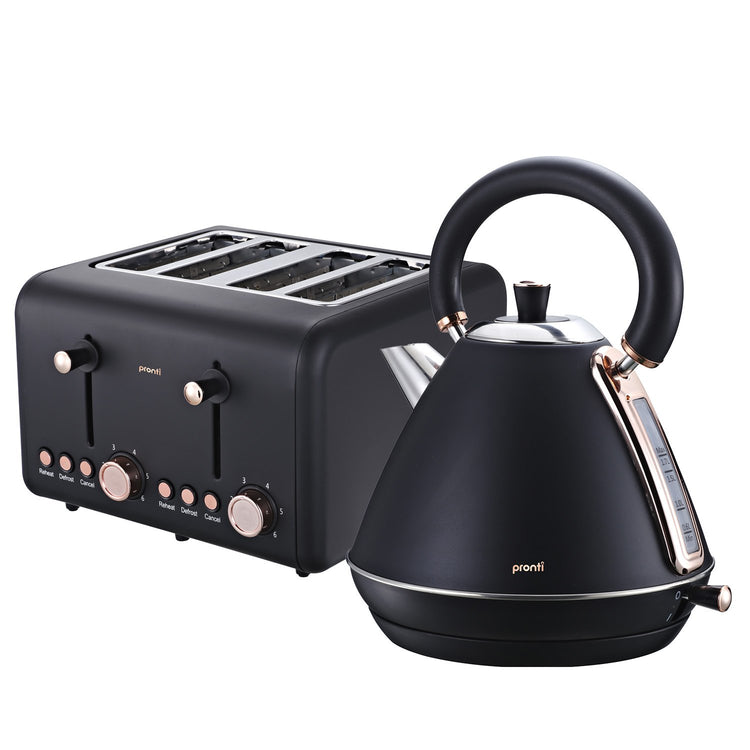 Pronti Rose Trim Collection Toaster & Kettle Bundle - Black V240-KTL-TSR-COM-BK