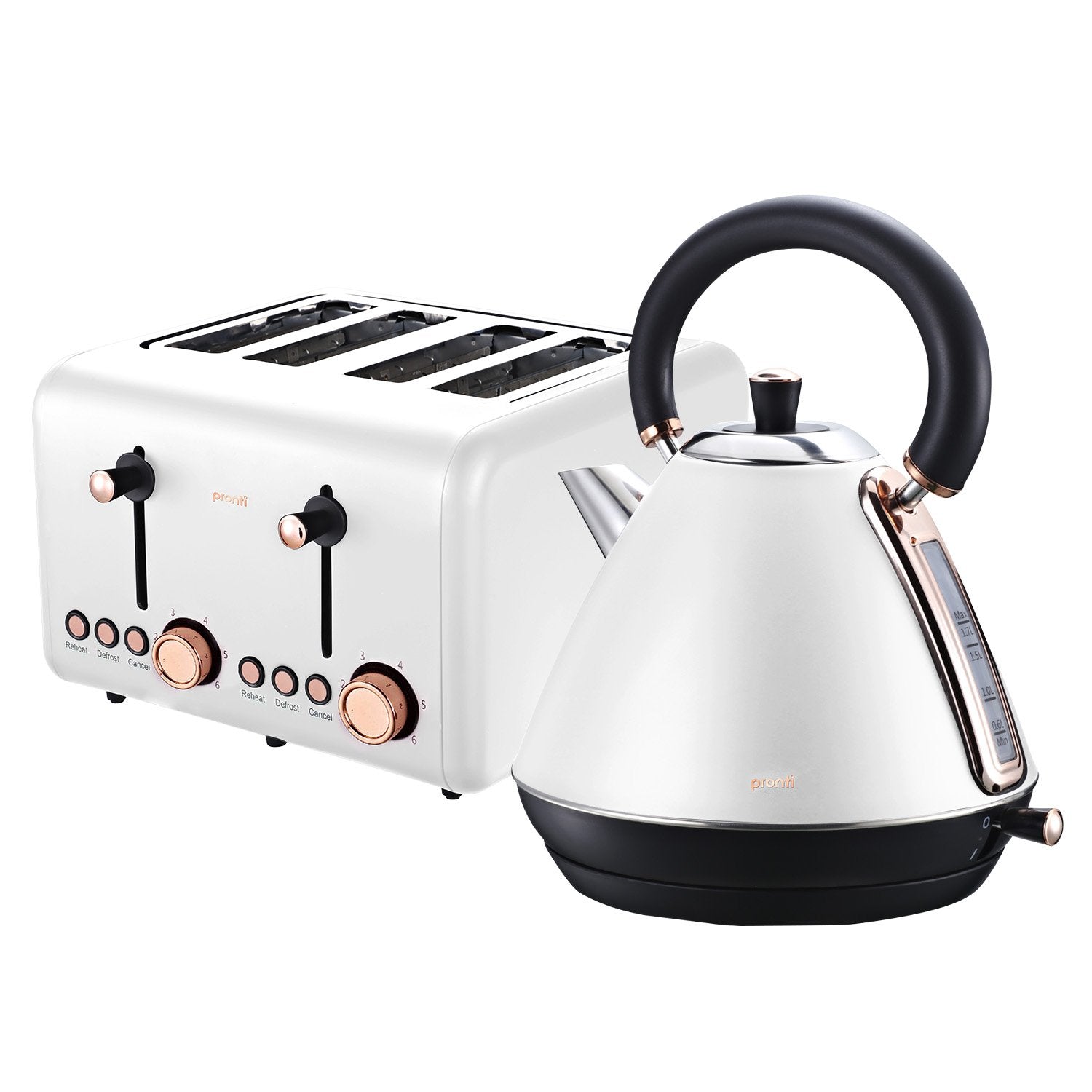 Pronti Rose Trim Collection Toaster & Kettle Bundle - White V240-KTL-TSR-COM-WH