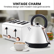 Pronti Rose Trim Collection Toaster & Kettle Bundle - White V240-KTL-TSR-COM-WH