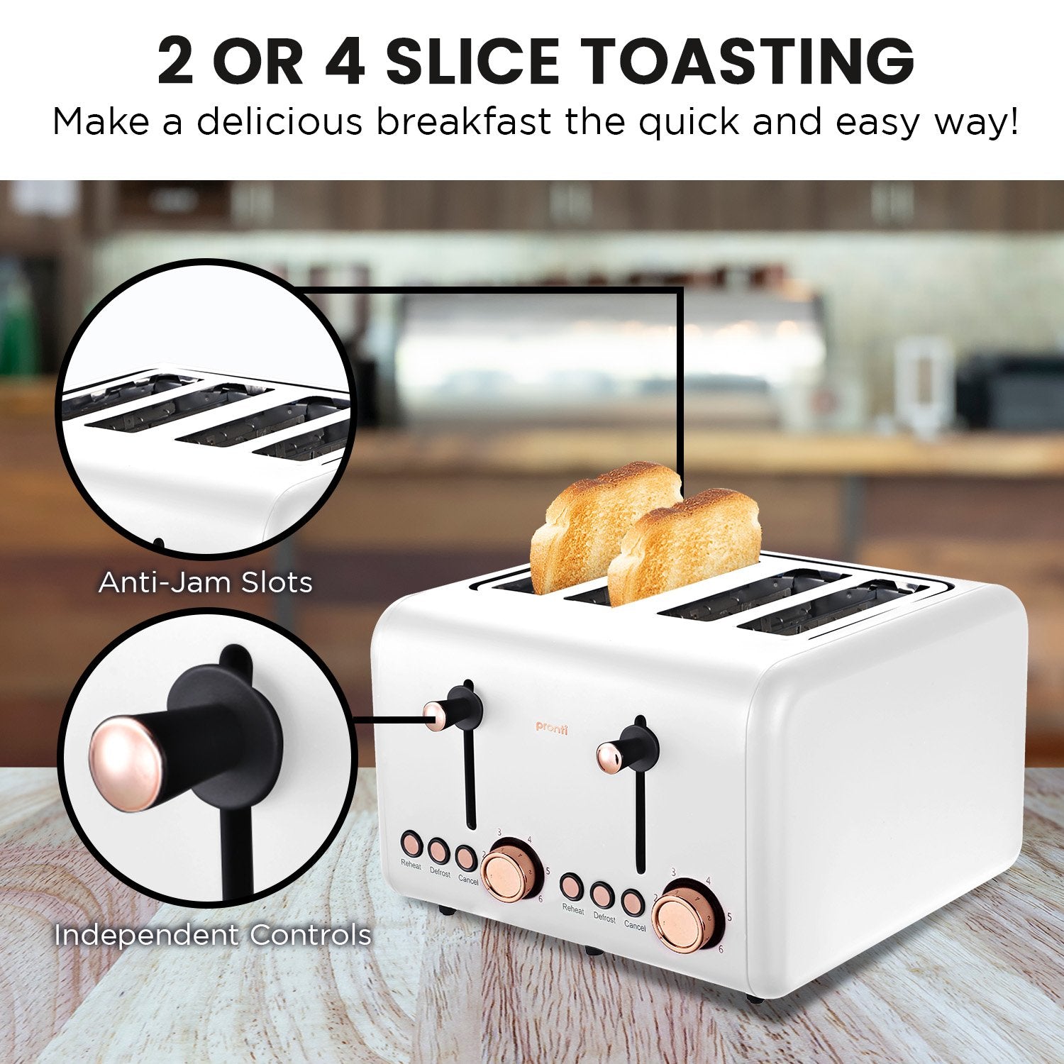 Pronti Rose Trim Collection Toaster & Kettle Bundle - White V240-KTL-TSR-COM-WH