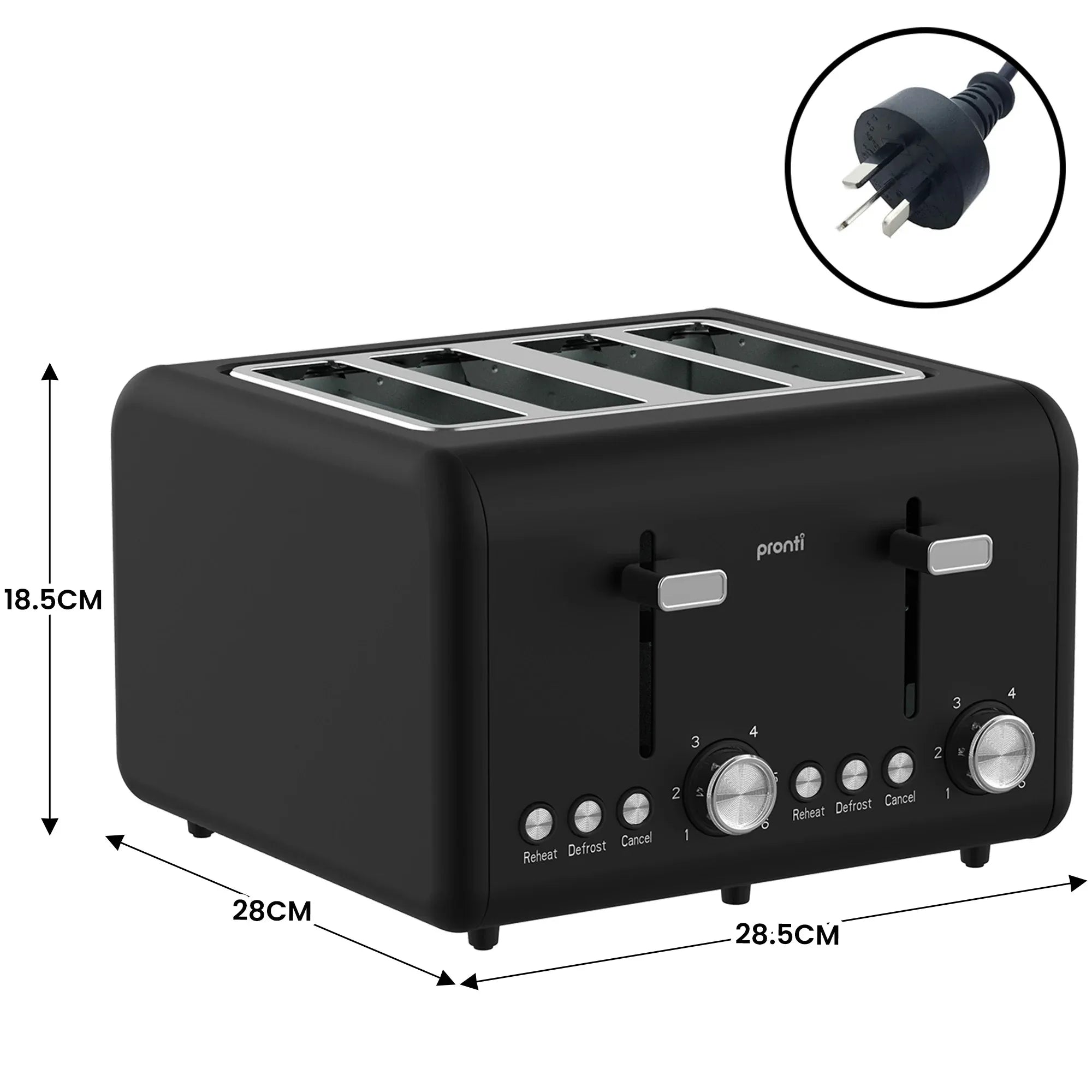 Pronti Silver Noir Collection 4 Slice Toaster and Kettle Bundle V240-KTTS-C02-GST-BK