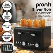 Pronti Silver Noir Collection 4 Slice Toaster and Kettle Bundle V240-KTTS-C02-GST-BK