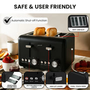 Pronti Silver Noir Collection 4 Slice Toaster and Kettle Bundle V240-KTTS-C02-GST-BK