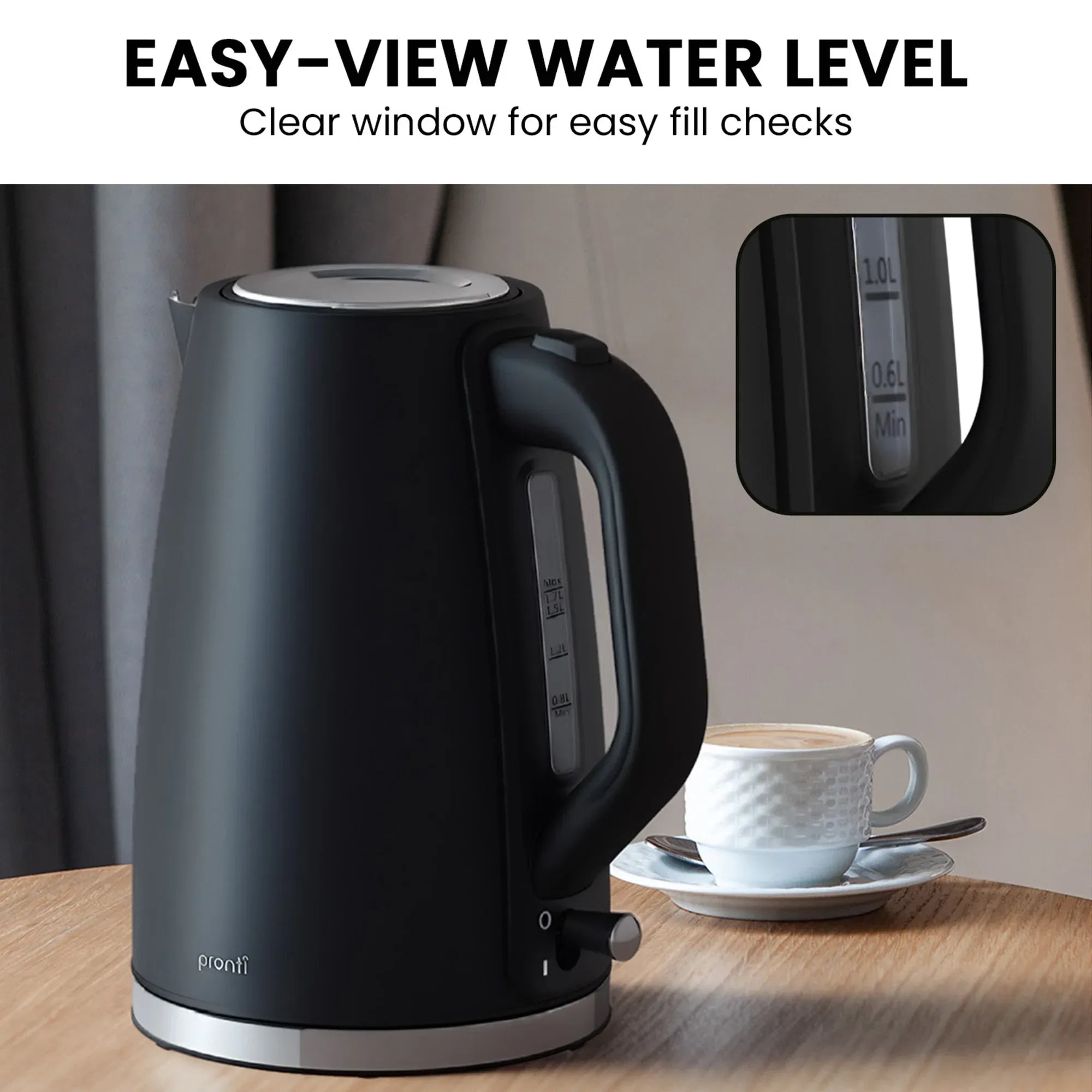 Pronti Silver Noir Collection 4 Slice Toaster and Kettle Bundle V240-KTTS-C02-GST-BK